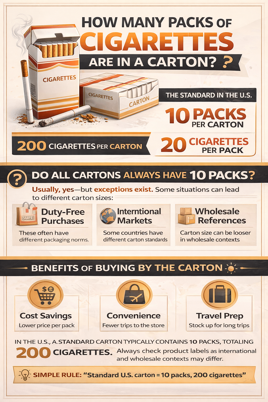 How many packs of cigarettes are in a carton?
