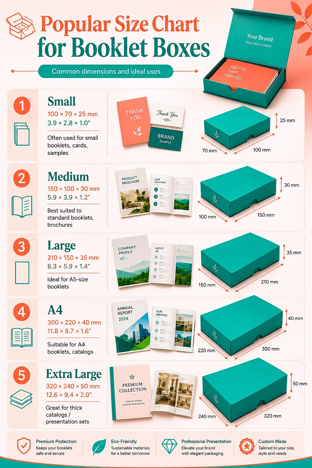 Popular Size Chart for Booklet Boxes 
